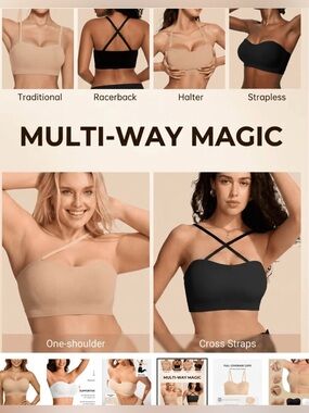 Multi-Way Seamless Convertible Bandeau Bra - Nude & Black